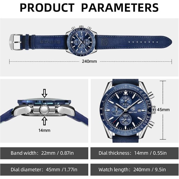 Watches for Men Analog Quartz Chronograph 30M Waterproof Sport Casual Fashion - Picture 4 of 8